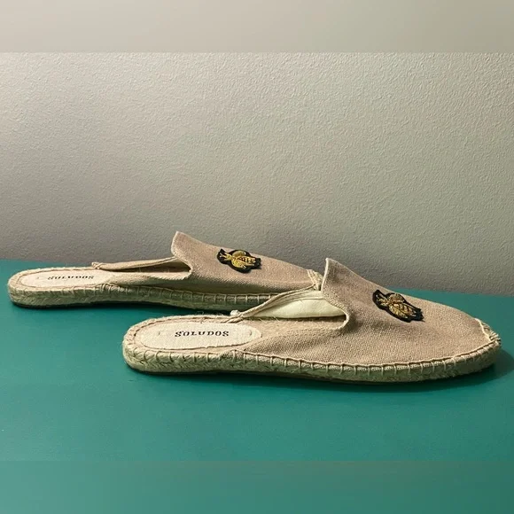 SOLUDOS Bees Cotton Woven Canvas Slip-On Espadrille Mule Flats / Sz 7.5 - Picture 5 of 10